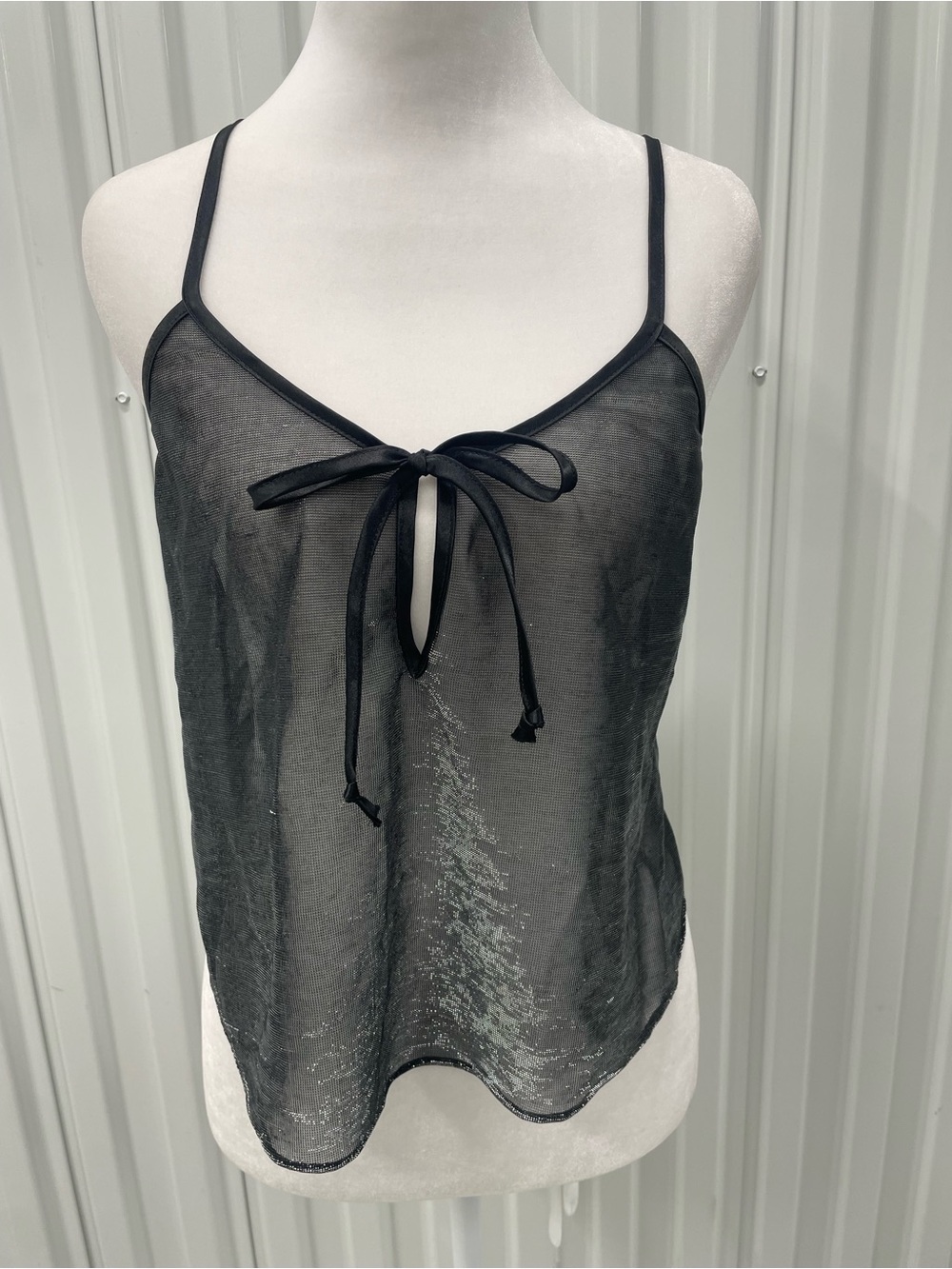 Vintage Black Silver Metallic Sheer Swing Tank Top Small Whimsigoth Fairy Grunge
